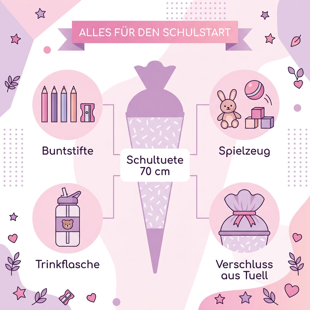 Infografik: Größe und Füllung einer Mädchen-Schultüte im Überblick